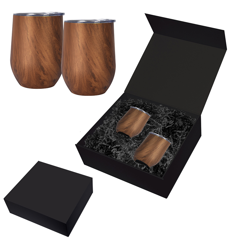 12 Oz. Woodgrain Alexander Stemless Wine Cup Gift Set product